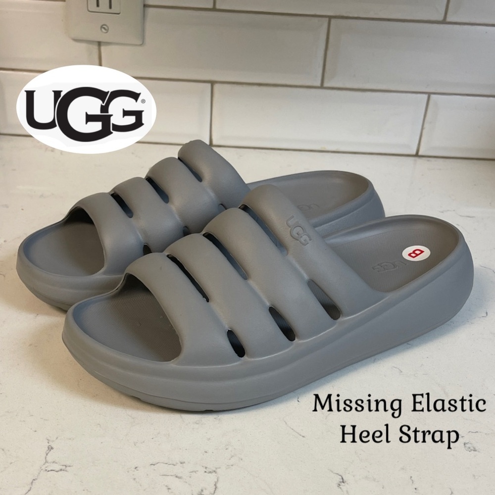 UGG Sport Yeah Sliders in Gray Cushioned Slide Sandals No Elastic Straps Size 10